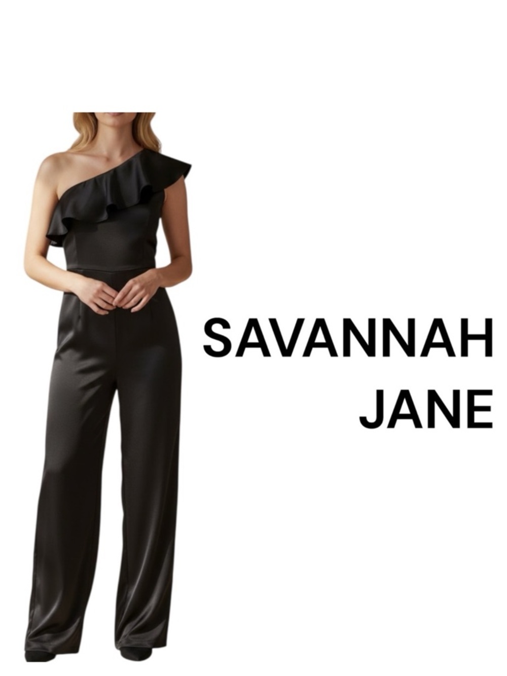 Savanna Jane Black off the shoulder flare leg jumpsuit size M CBK minimalist